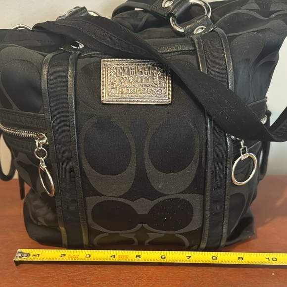 Coach, Poppy Daisy, black signature tote, red lining large - Picture 3 of 16